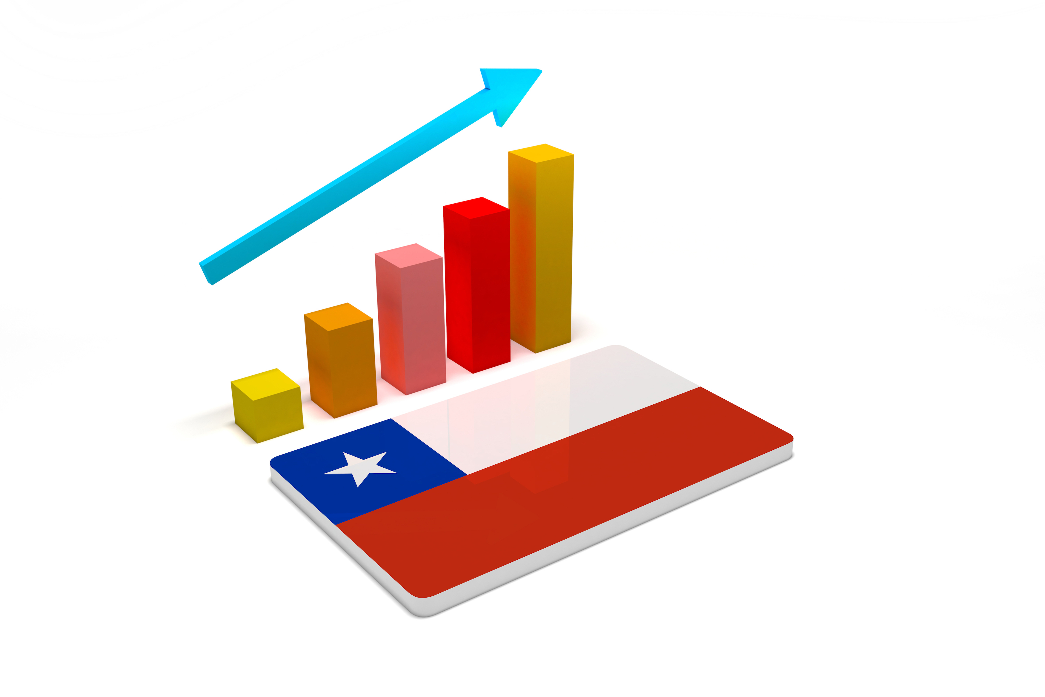 Imagen de la bandera de Chile y una gráfica ascendente